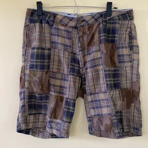 Men’s Olde School Brand Patchwork Madras Flat Front Shorts